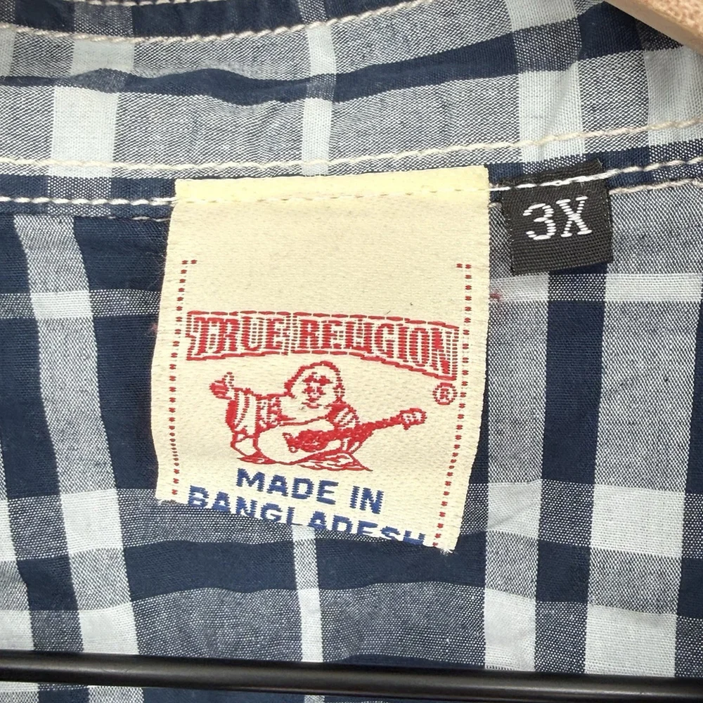 True Religion Blue Plaid Pearl Snap Men’s Shirt Size 3X